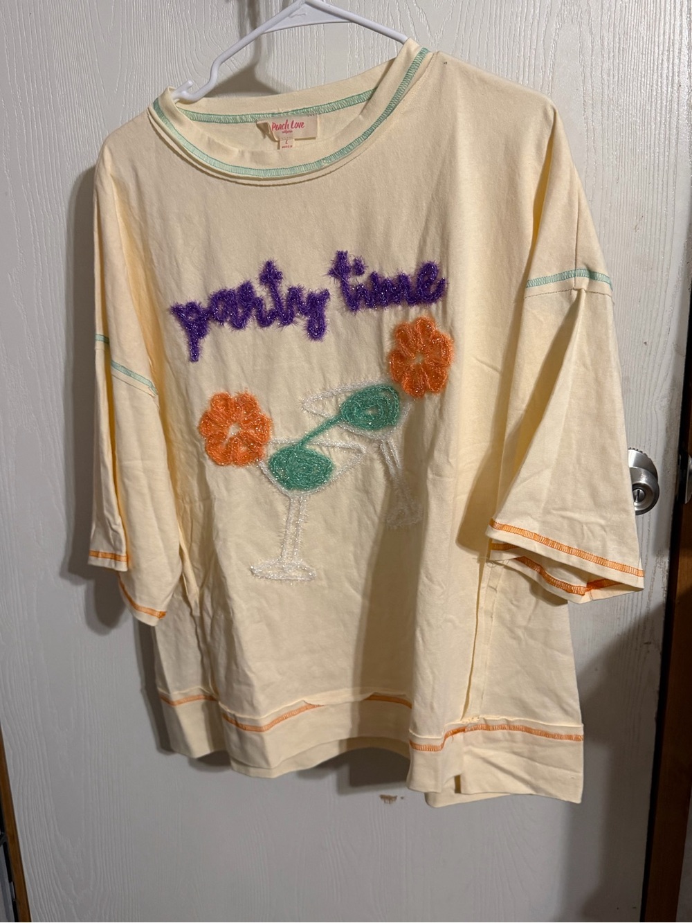 Peach Love California NWOT "Party Time" Oversized Sequin Martini Tee - L
